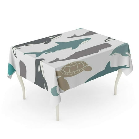 

SIDONKU Sea Great White Shark Turtle Atlantic Bottlenose Dolphin and Whales Tablecloth Table Desk Cover Home Party Decor 60x120 inch