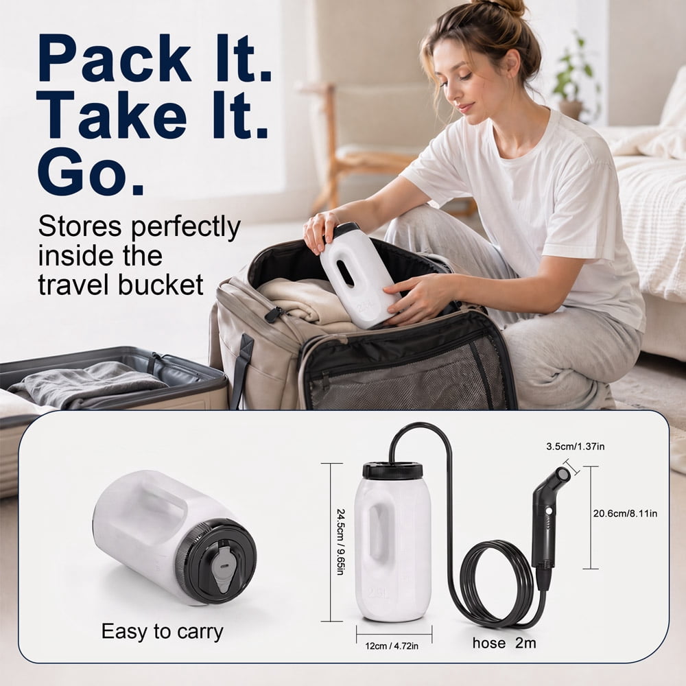 WOWER Portable Electric Bidet with 2.5L Bucket, Rechargeable Travel Bidet Sprayer with 2 Pressure Modes for Camping, RV, Baby Care and Personal Hygiene