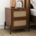 thumbnail image 4 of Gzxs 3 Pieces Modern Bedroom Furniture Sets, Cannage Rattan Design, Queen Size Platform Bed + Nightstand*2, Walnut, 4 of 7