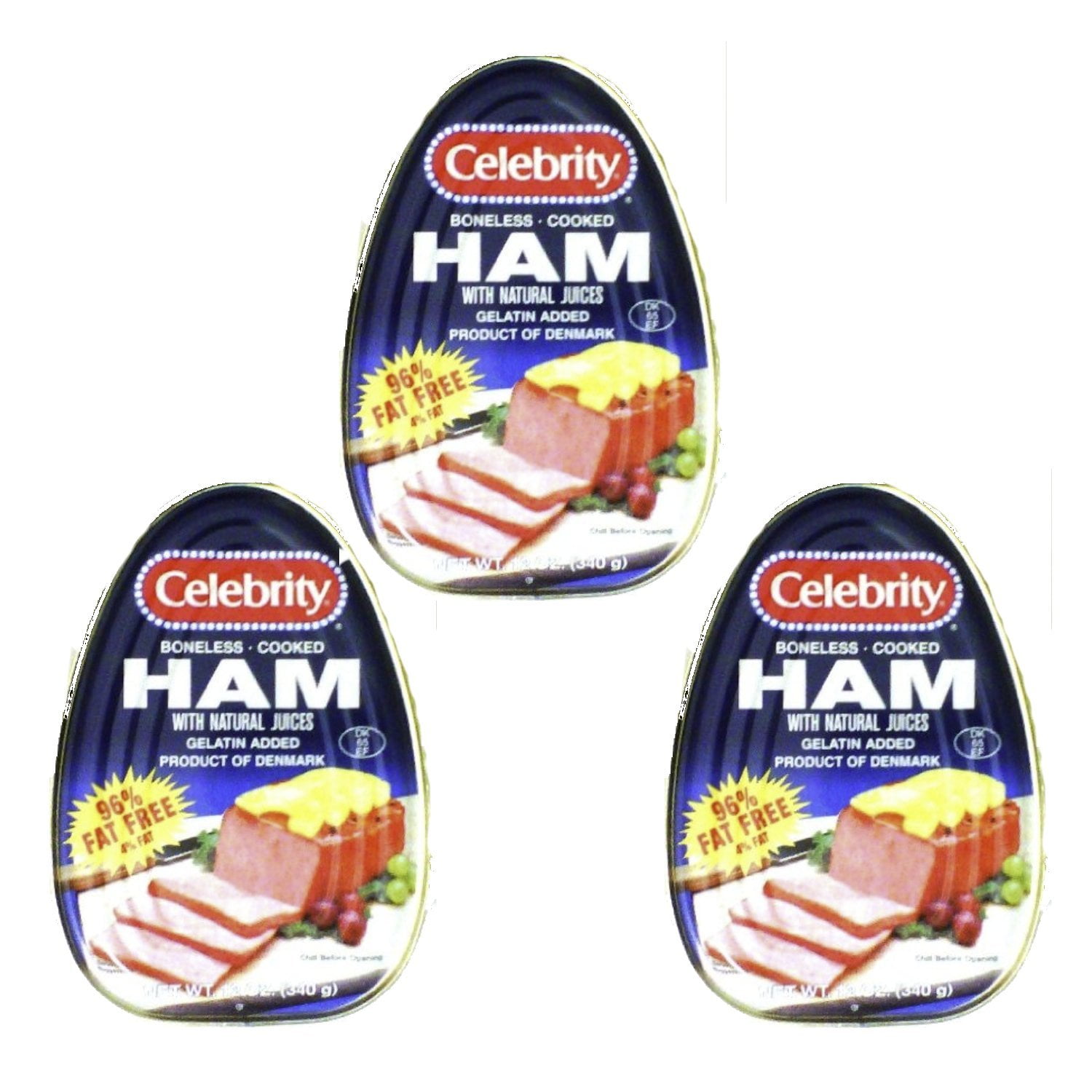 CELEBRITY HAM COOKED CANNED BONELESS PRODUCT OF DENMARK 12 OZ (Pack of