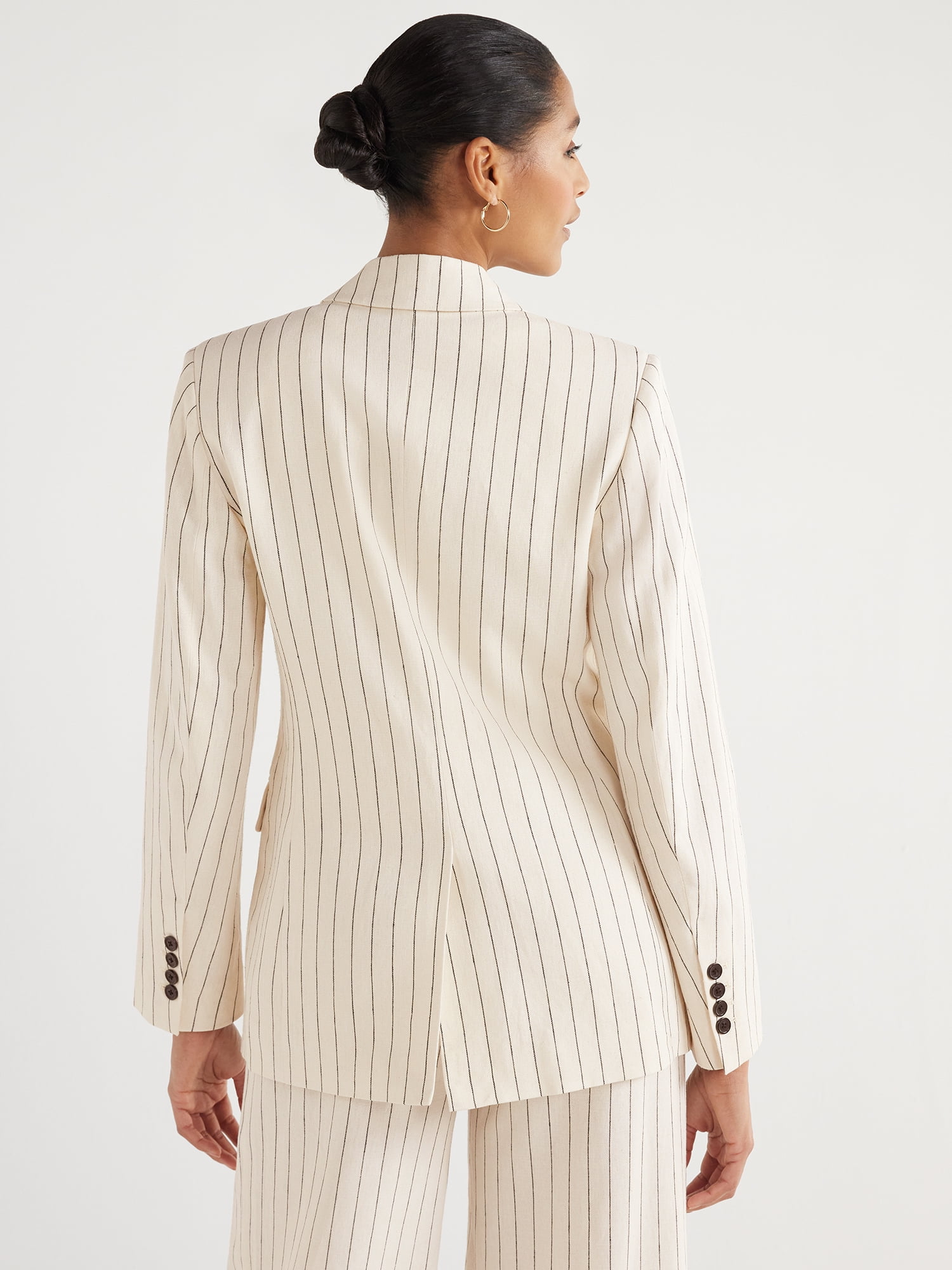 Scoop Women's and Women's Plus One Button Linen Blend Blazer, Sizes XS-4X