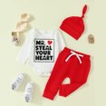 thumbnail image 2 of VNKIDY Boys Outfits Baby Letter Prints Outfit Set With Long Sleeve Crewneck Printed Bodysuit Red Elastic Waisted Pants Matching Beanie For Daily Wear Celebration Cozy Sets, 2 of 5