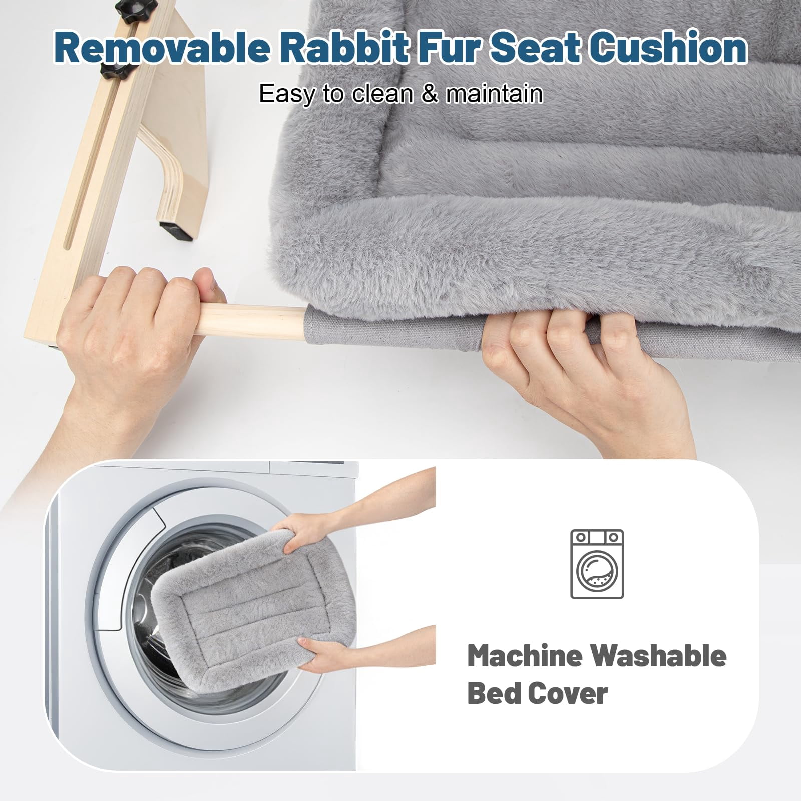 Cat Sill Window Perch - Pine Frame  Soft Rabbit Cushion Tool-free Adjustment Supports 50 Lbs (large-grey)