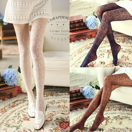 

Farfi Sexy Lady Hollow Out Fan Pattern Pantyhose Footed Tights Stretchy Long Stockings