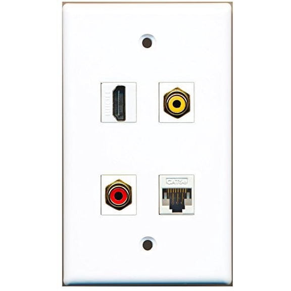 RiteAV - 1 Port HDMI 1 Port RCA Red 1 Port RCA Yellow 1 Port Cat5e Ethernet White Wall Plate