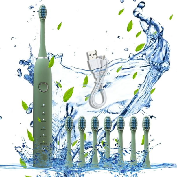 Fiudx Cepillo de Dientes Eléctrico, 6 Modos de Limpieza, 8 Cabezales de Repuesto, Resistente Al Agua Ipx7, 60 Días de Batería, Carga Rápida, Cable de Carga Usb, Cuidado Bucal para Adultos, Tamaño 22