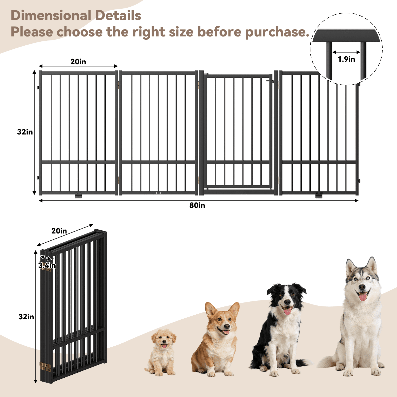 32''Height Full Matel Freestanding Dog Gate with Door, 4 Panels Extra Wide Free Standing Tall Dog Gates for Doorways,House,Stairs,Porch,Deck,Yard
