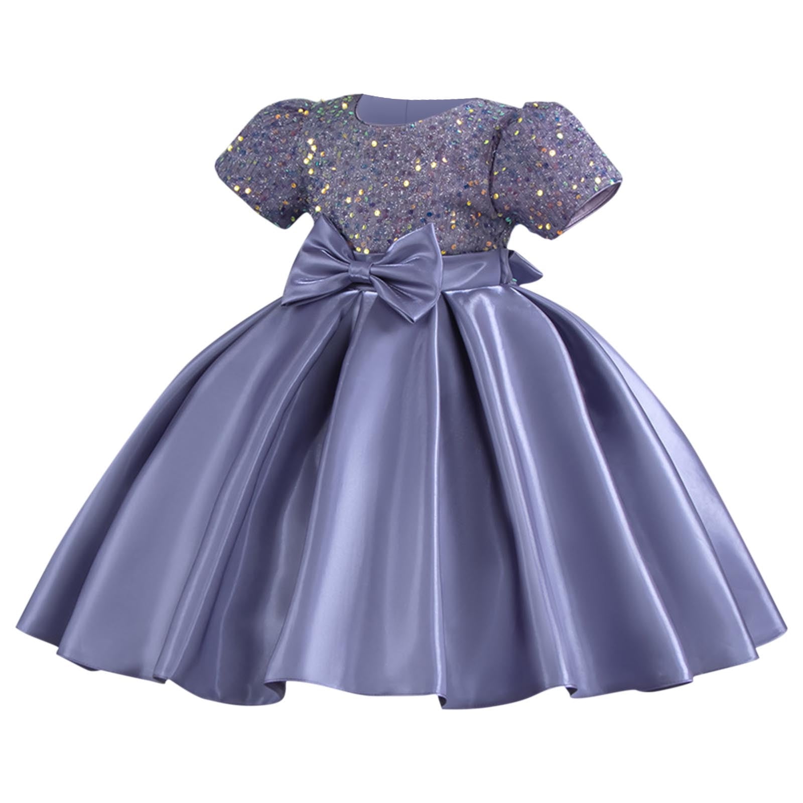 Girls Prom Dresses Formal A-Line Size 2-10 Toddlers Kids Elegant Sequins Short Sleeve Bowknot High Waisted Solid Performance Party Dress