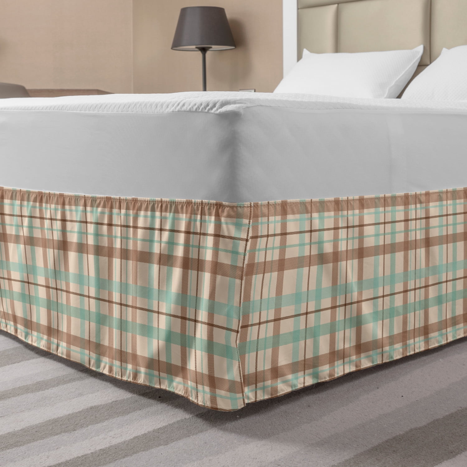 Plaid Bed Skirt, Scottish Country Style Tartan with Abstract Design