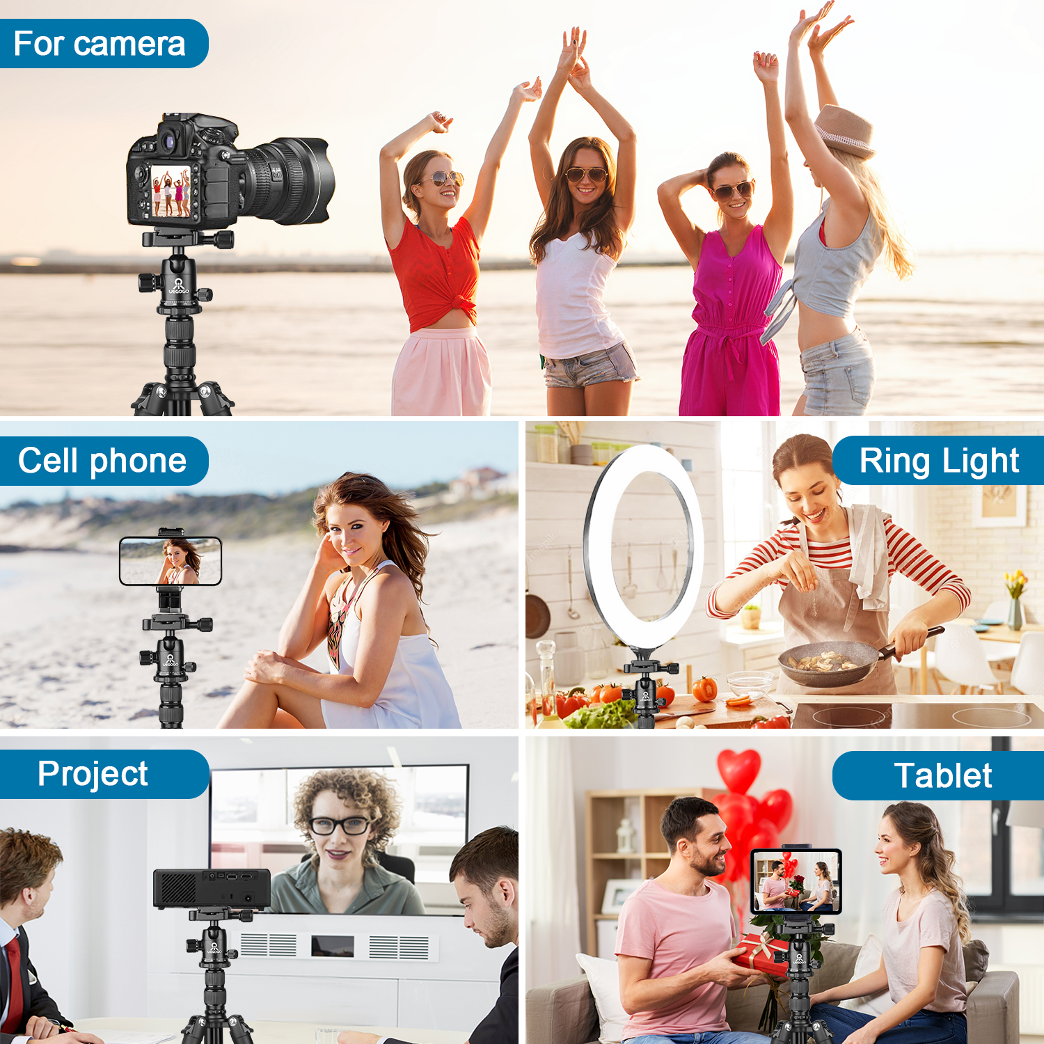 UEGOGO  Heavy-Duty 82" Professional DSLR Tripod & Monopod, 360° Pan-Tilt Ball Head, Telescoping Legs, Compatible with Canon/Nikon/Smartphones, Travel-Friendly with Carry Bag