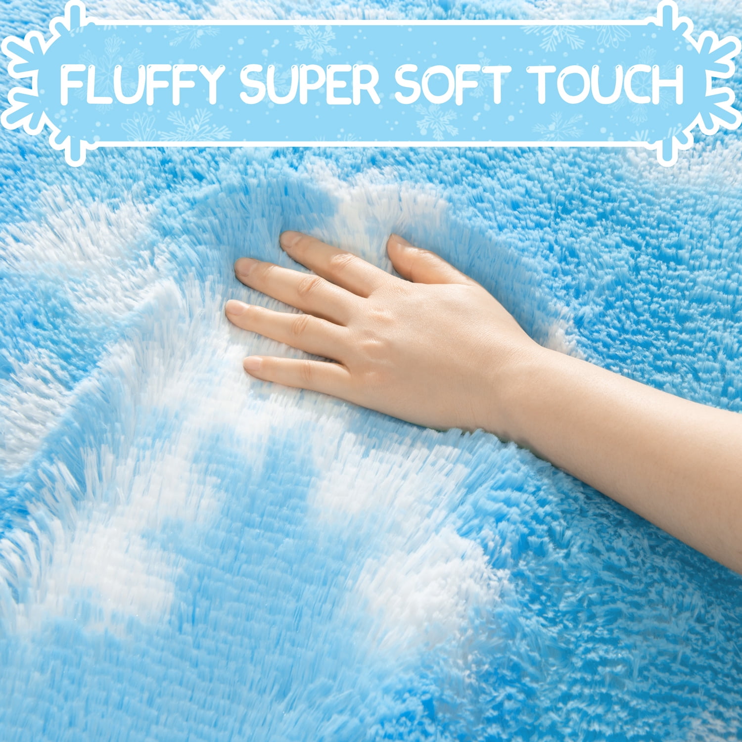 KIXINWA Frozen Princess Rugs for Living Room, 4x6 Feet Fluffy Shaggy Snowflake Rug for Girls BedRoom, Plush Fuzzy Super Soft Carpet for Kids Room Home Decor, Upgraded Non Slip Bottom, Blue Frozen Rug