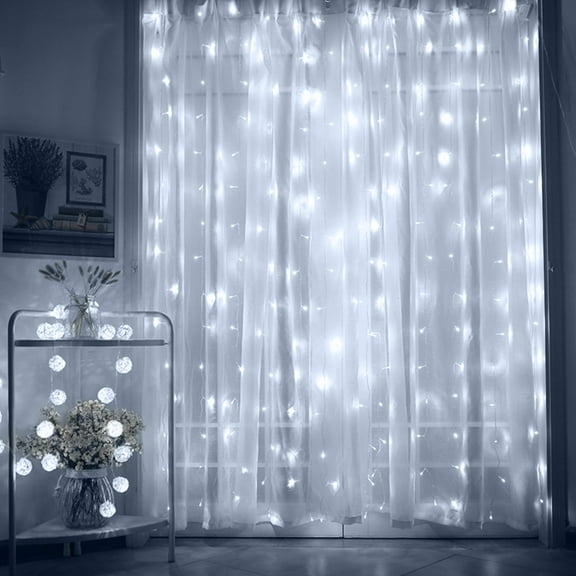 TorchStar 9.8ft x 9.8ft LED Curtain Lights, Starry Christmas String Light, Icicle light, Fairy Light, Curtain light, Decorative Lighting for Room, Garden, Wedding, Christmas, Party, Daylight
