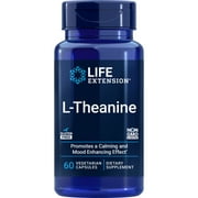 Life Extension L-Theanine, amino acid theanine, calm, relaxation, mood, gluten-free, non-GMO, vegetarian, 100 mg, 60 capsules