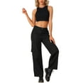 thumbnail image 2 of DARING DIVA Women's Cargo Pants Mid Rise Baggy Wide Leg Y2K Casual Pants with Pockets L Black, 2 of 6