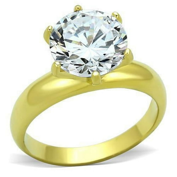 Womens Gold Ring Stainless Steel Anillo Color Oro Para Mujer Ninas Acero Inoxidable with AAA Grade CZ in Clear Bethany