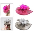 thumbnail image 1 of Sombrero tocado Hugo de malla de 2 piezas elegante flor gris rosa rojo para fiesta de té, 1 of 10