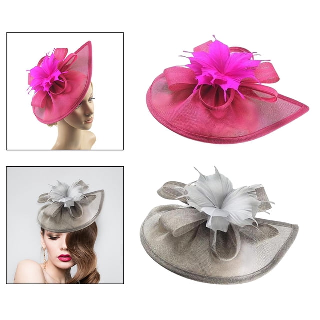 Sombrero tocado Hugo de malla de 2 piezas elegante flor gris rosa rojo para fiesta de té