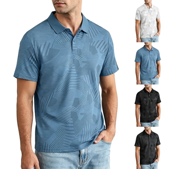 FRSASU Men's Casual Polo Shirts Short Sleeve Golf Quick Dry Print Performance Golf Collared T-Shirt White