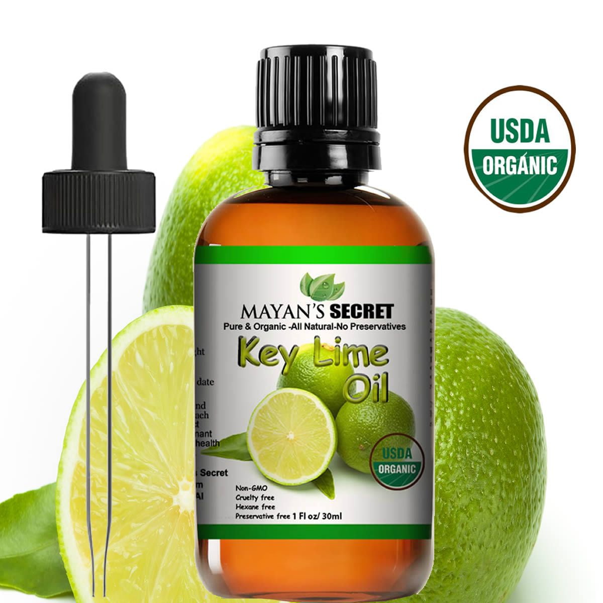 Mayan’s Secret USDA Certified Organic Key Lime Essential Oil for Diffuser & Reed Diffusers (100% PURE & NATURAL - UNDILUTED) Therapeutic Grade - Huge 1oz Bottle