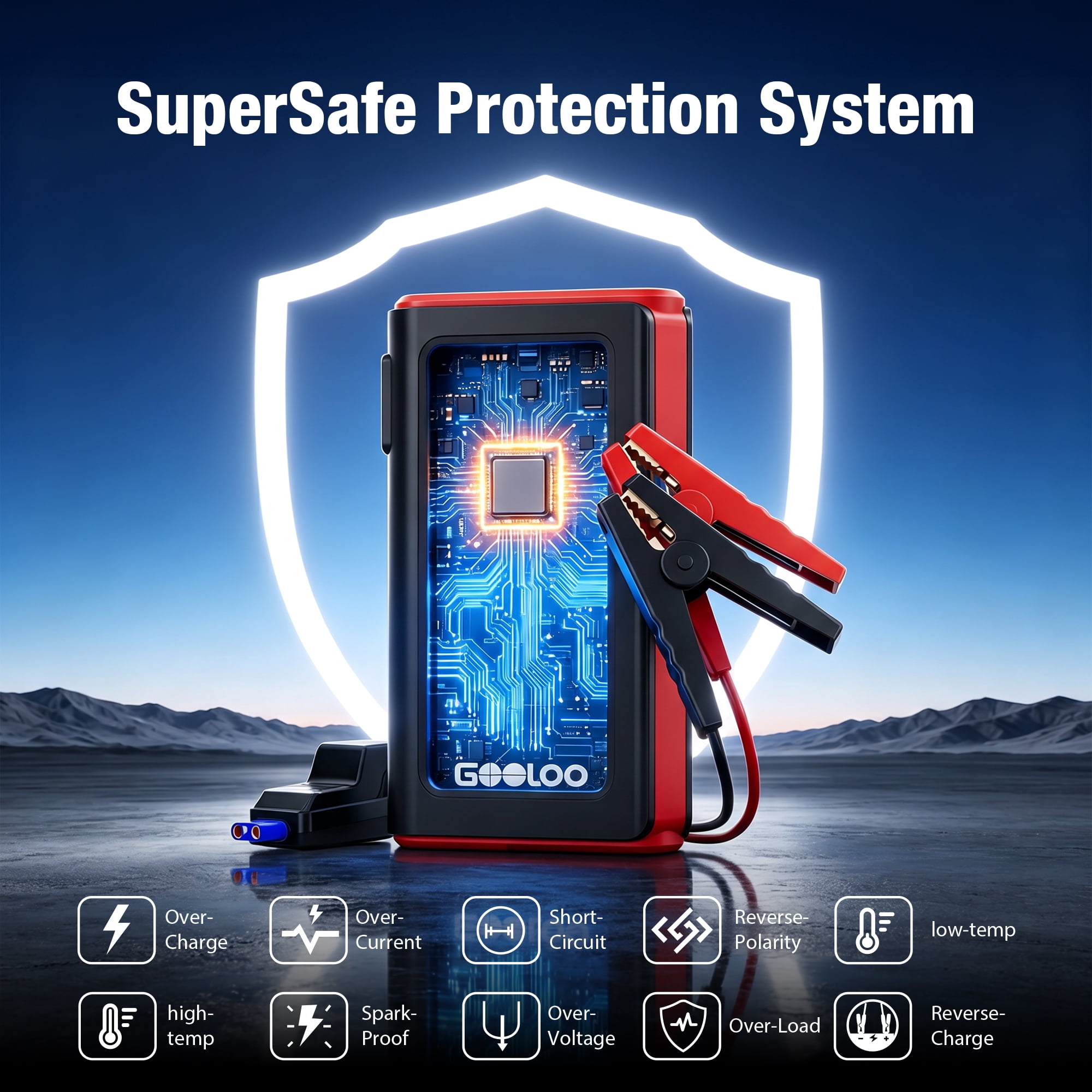 GOOLOO GE2000 2000A Portable Jump Starter for Up to 8.0L Gas & 6.0L Diesel Engines, SuperSafe Protection, Compact Car Battery Starter Pack with LCD Display & LED Light