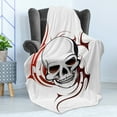 thumbnail image 4 of Tattoo Soft Flannel Fleece Throw Blanket, Scary Fierce and Wild Skull with Tribal Tattoo Image Design Print Illustration, Cozy Plush for Indoor and Outdoor Use, 60" x 80", White and Red, by Ambesonne, 4 of 5