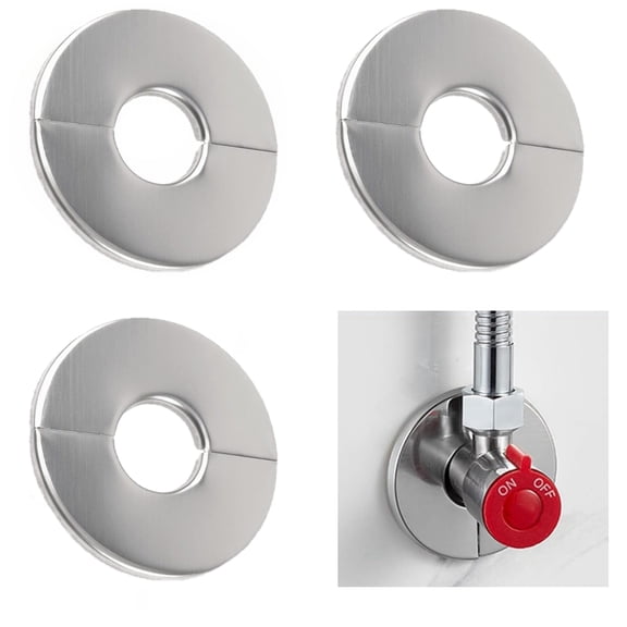 3 Pcs Wall Split Flange, Self Adhesive Round Escutcheon Plate 304 Stainless Steel Wall-mounted Pipe Hole Cover for Various Pipes (51mm/2inch ID)