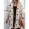 thumbnail image 5 of Women'S Long Sleeve Cute Cardigan Sweaters V Neck Open Front Ribbed Knit Heart Sweater Coat Apricot XL, 5 of 9