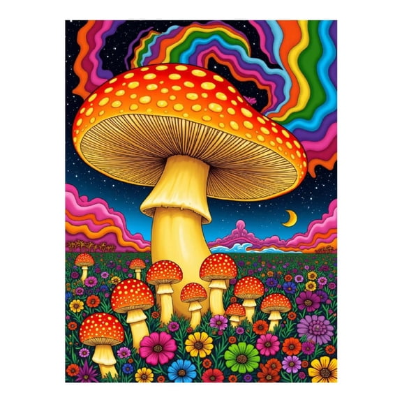 Diamond Art Kit for Adults, Psychedelic Mushroom Dreamscape Art Diamond Painting for Adults Beginners, DIY Diamond Art Painting Kits, 5D Diamond Painting Crafts for Home Decor 12x16 Frameless