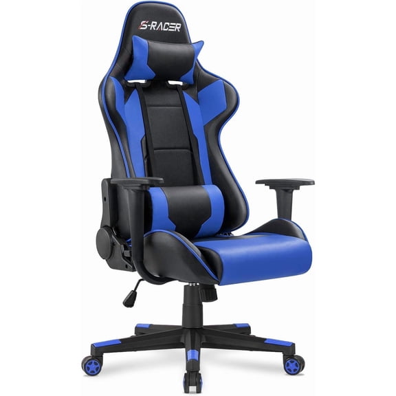 Gaming Office Chair High Back Computer Leather Desk Racing Executive Ergonomic Adjustable Swivel Task Chair with Headrest and Lumbar Support(Blue)