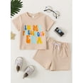 thumbnail image 2 of Niusricy Kids Boy Summer Outfits 2T 3T 4T 5T 6T Toddler Baby Short Sleeve T-Shirt Letter Embroidery Tops + Pocket Shorts Set Little Boys Fashion Comfy Casual 2Pcs Daily Clothes for Vacation, 2 of 8