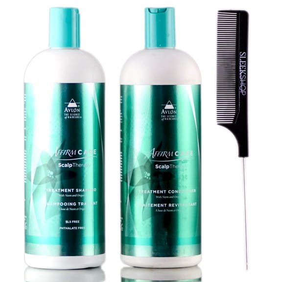 Avlon Affirm Care Scalp Therapy Treatment Shampoo   Conditioner   SleekShop Steel Pin Tail Comb Kit - 32 oz / 32 oz / SleekShop Steel Pin Tail Comb