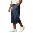 thumbnail image 4 of longantii Men's Capri Pant Baggy Below Knee Summer Casual Wide Leg Loose Drawstring 3/4 Pant with Pockets Navy 3XL, 4 of 8