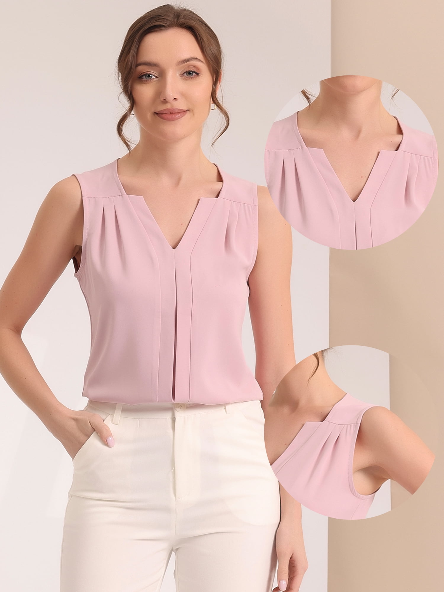 DARING DIVA Sleeveless Blouse Top Office Work Shirt S Pink