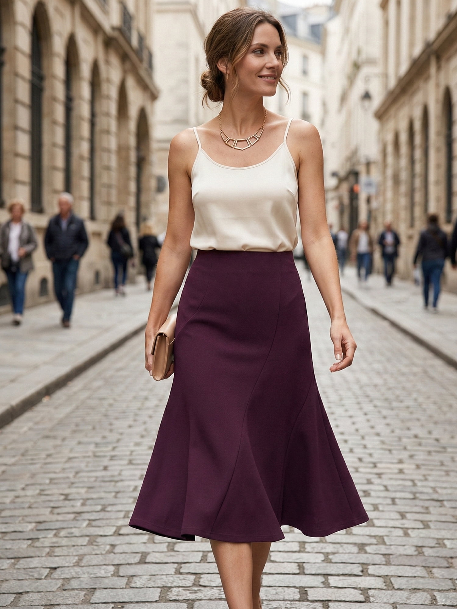 DARING DIVA Women's High Waisted Business Fishtail Midi Skirt S Dark Purple
