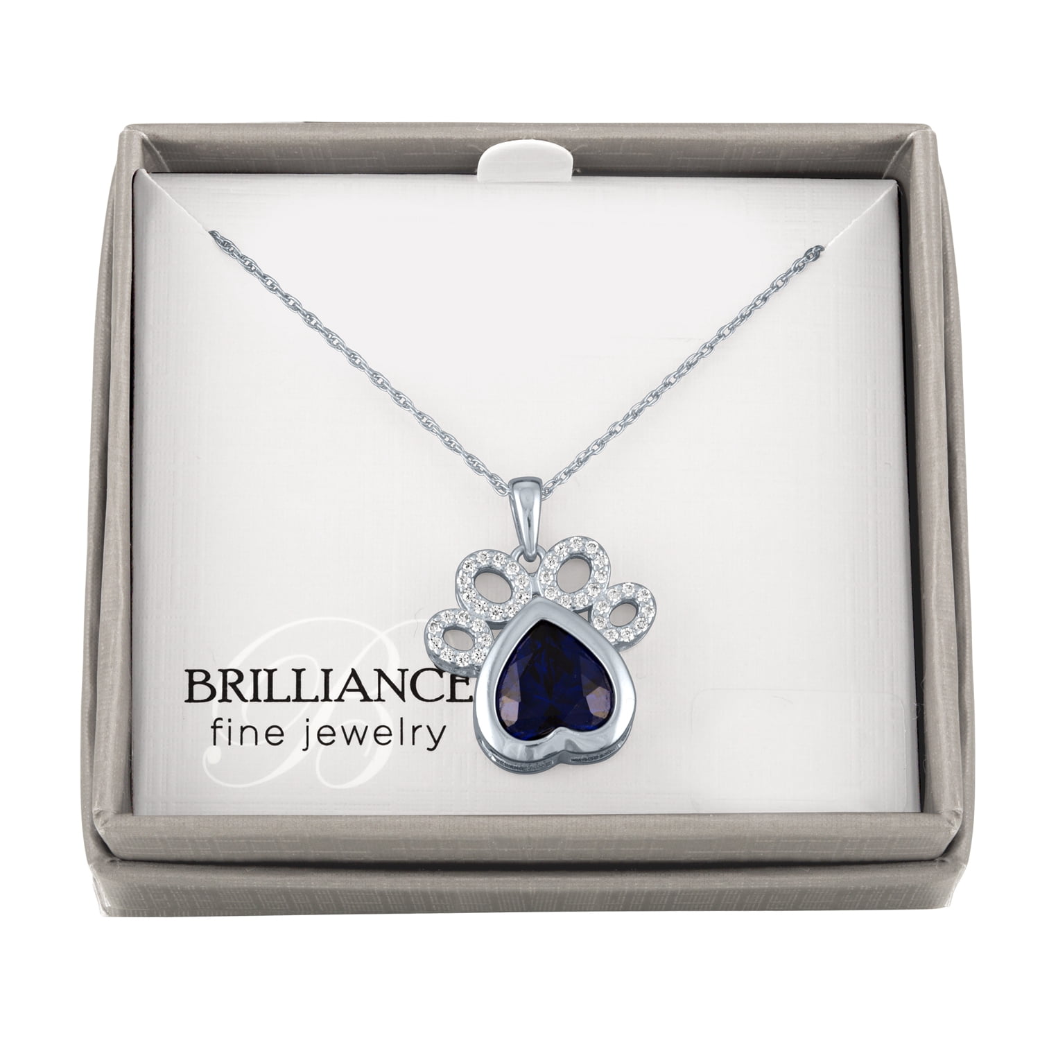 Ladies Brilliance Fine Jewelry Simulated Blue Sapphire and CZ Sterling Silver Dog Paw Pendant, 18"