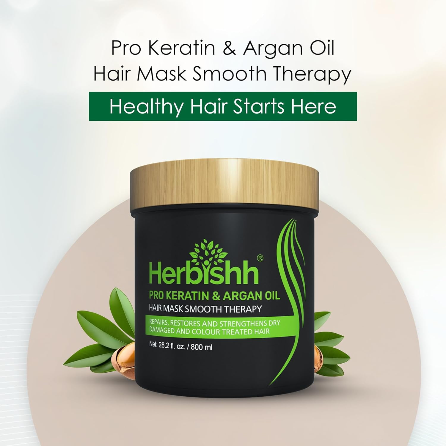 Herbishh Argan Hair Mask-Deep Conditioning & Hydration For Healthier Looking Hair for very Dry, Weak, Stressed Out Hair, No Silicones, No Sulphates, No Parabens (800ml)