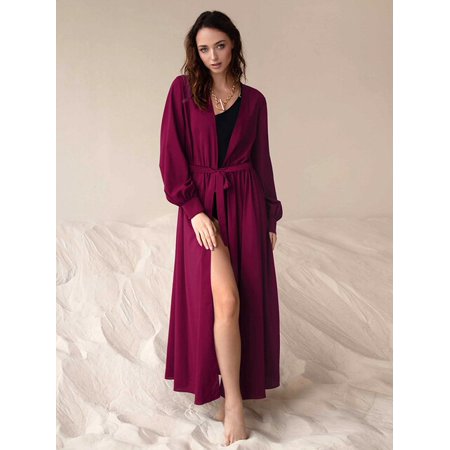 

QWZNDZGR Hiloc Chiffon Robe Long Lantern Sleeve Sexy Sleepwear Women Robes With Sash Red Pink Bathrobe Woman Night Dresses 2023 Spring