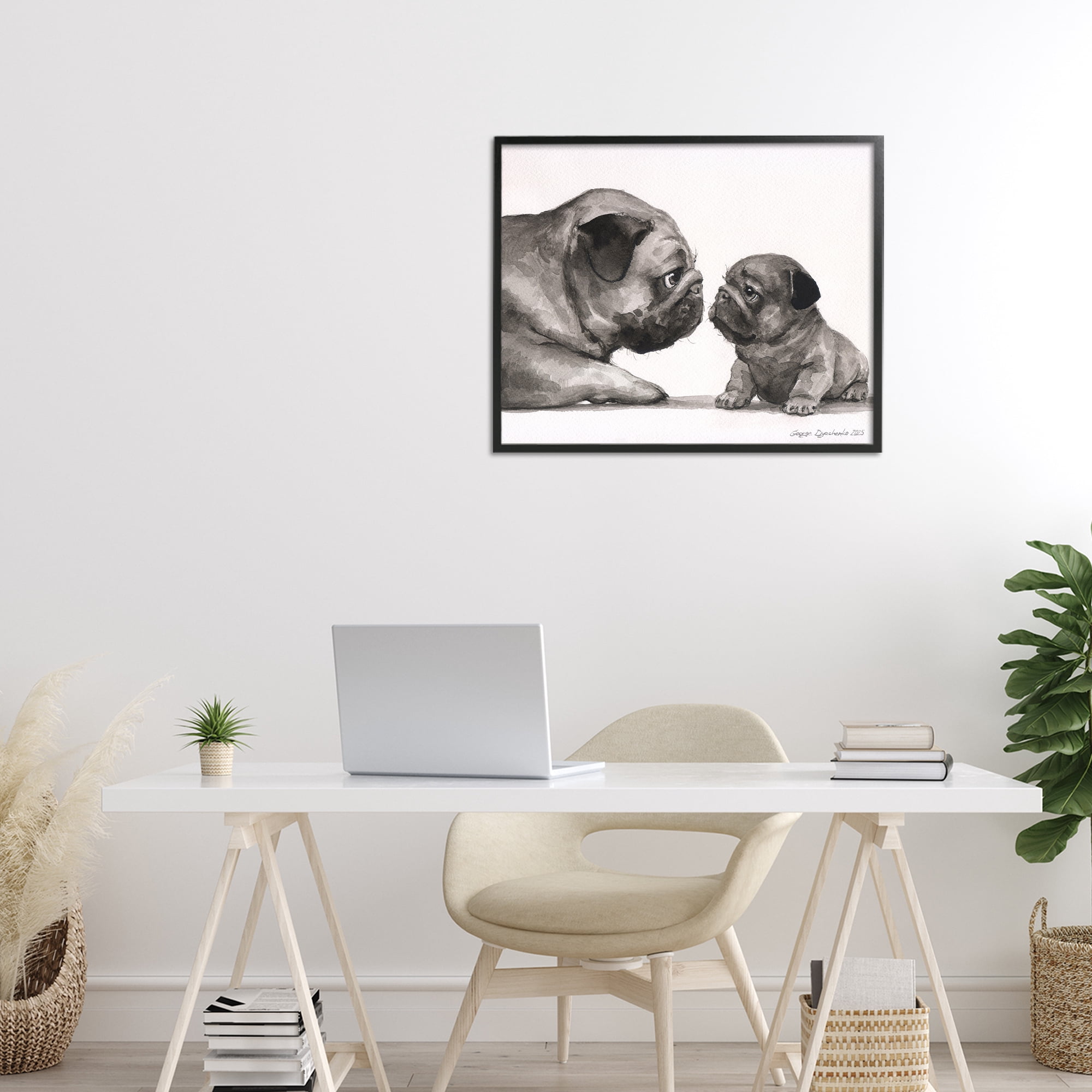 Stupell Industries Pug And Her Puppy Black Framed Giclee Art, design by George Dyachenko