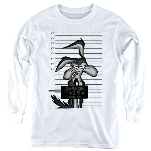 Looney Tunes Wile E. Coyote Busted Kids Long Sleeve T Shirt (Large) for Youth Boys and Girls, White