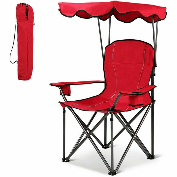 Gymax Folding Canopy Camping Chair Portable Beach Chair w/ Carrying Bag Red