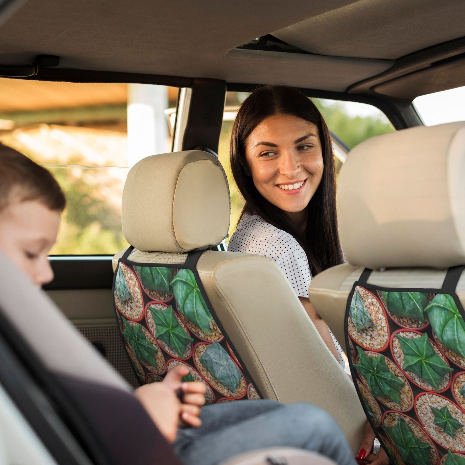 Xecao Cactus 4 Pattern Car Seat Back Protector 2 Pack Large Capacity Pocket, Kick Mats Back Seat Protector