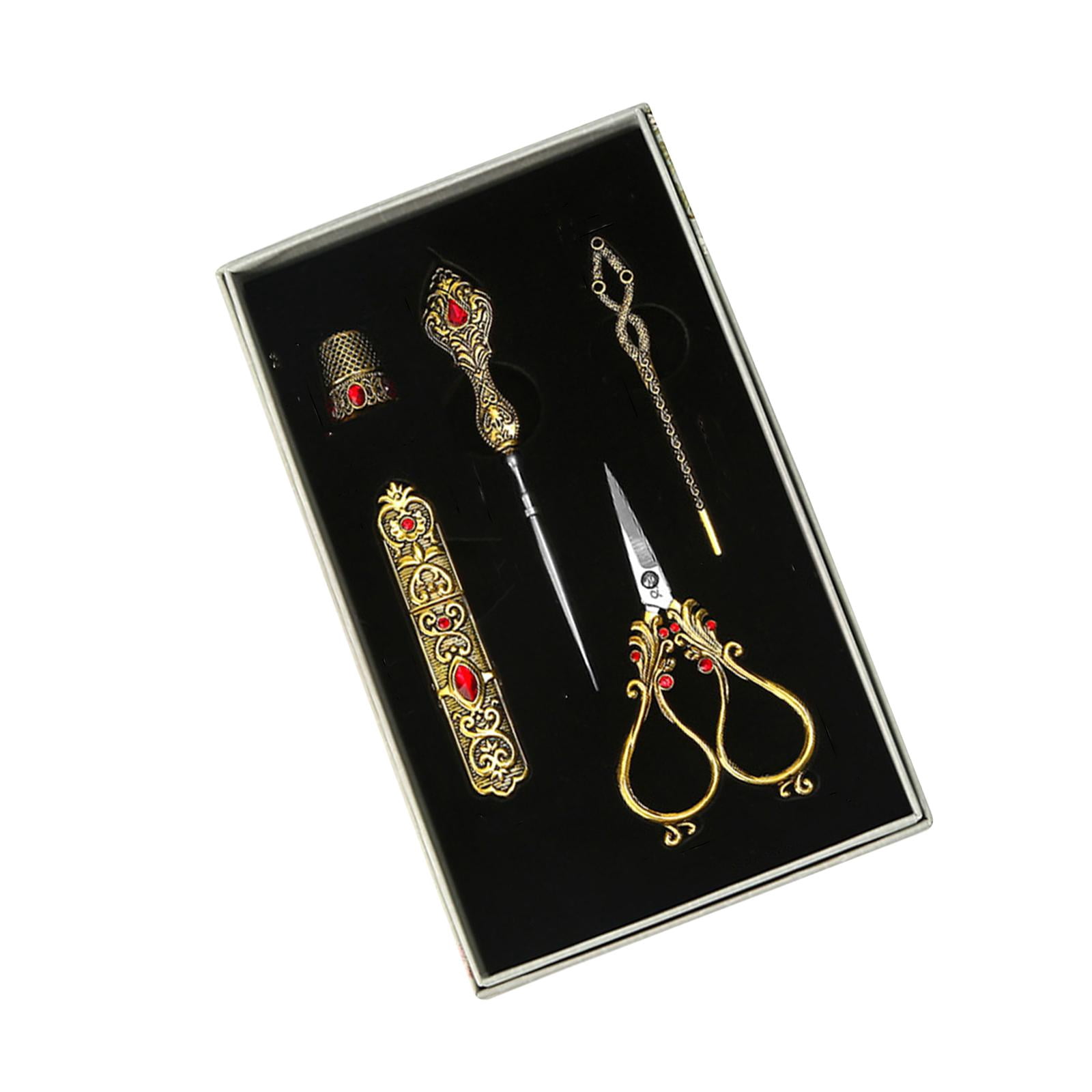 Abbraccia Embroidery Scissors Kit Complete Sewing Kit European Vintage Sewing Scissors Set Tailor Scissors for DIY Craft Knitting Gold