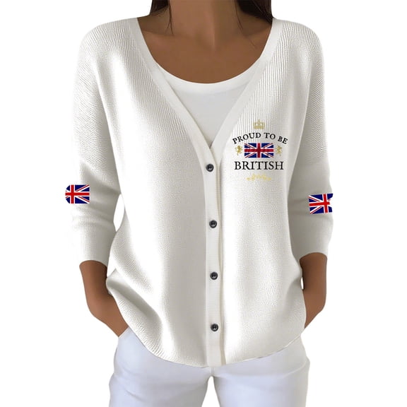 Wang6 Womens Lightweight Plus Size Cardigans Sweaters Trendy Long Sleeve Open Front Button down Knit Sweater Fall V Neck American Flag Printed Outwear Tops White XL