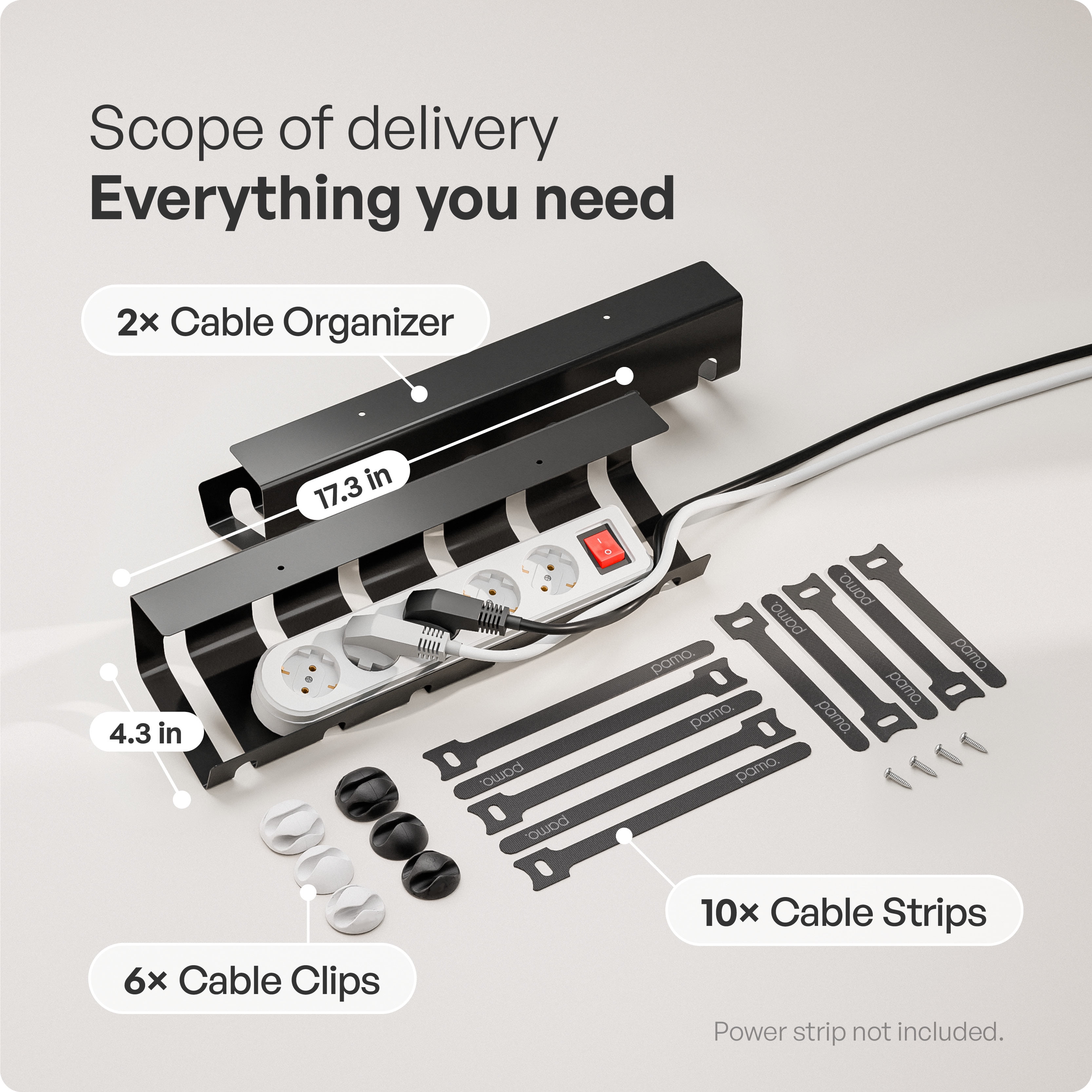 pamo Cable Management Under Desk for Easy mounting Under-Table I Set of 2 - with 10X Cable Ties I Desk Organizer for Office/Home Office Table Thoughtful Cable Tray Holder