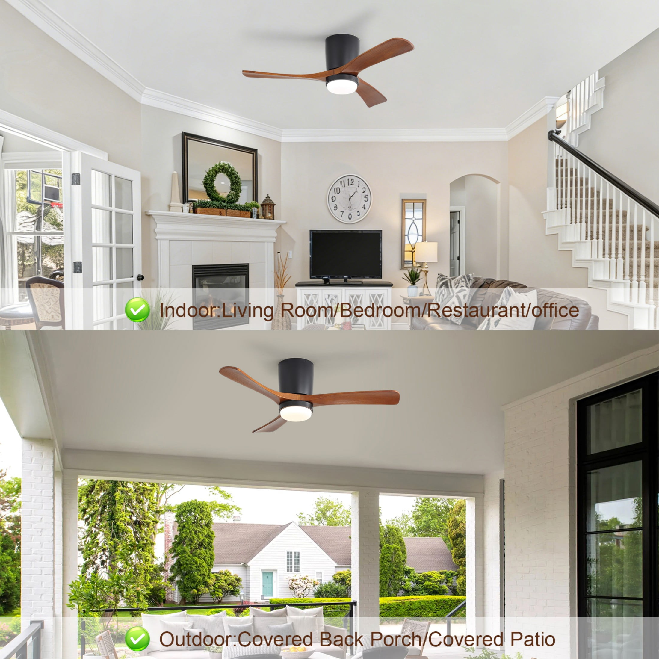 Sofucor 42-Inch Flush Mount Ceiling Fan with LED Light and Remote Control, Dimmable, ETL Certified