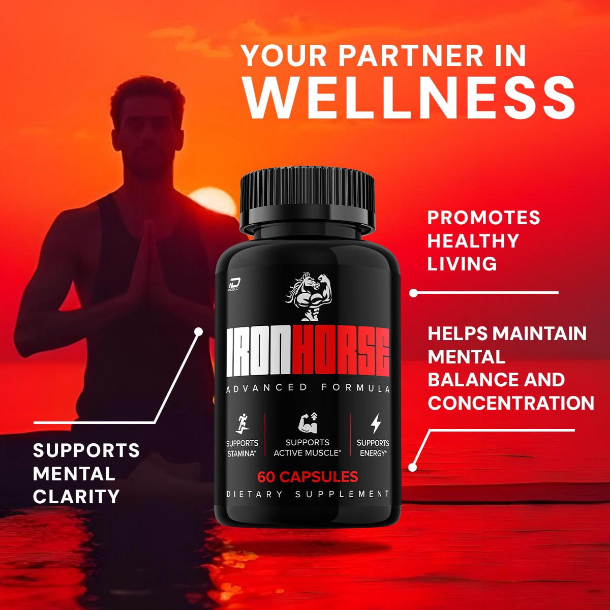 Iron Horse for Men Capsules – IronHorse Vitamin Complex Pills, Energy, 3 Pack, 180 Capsules
