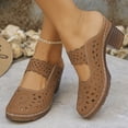 thumbnail image 4 of Dakaela Clogs for Women Closed Toe Chunky Heels Mules Cutout Hollow Slip on Slides Loafer Shoes Arch Support Summer Heeled Sandals Brown 7.5, 4 of 9