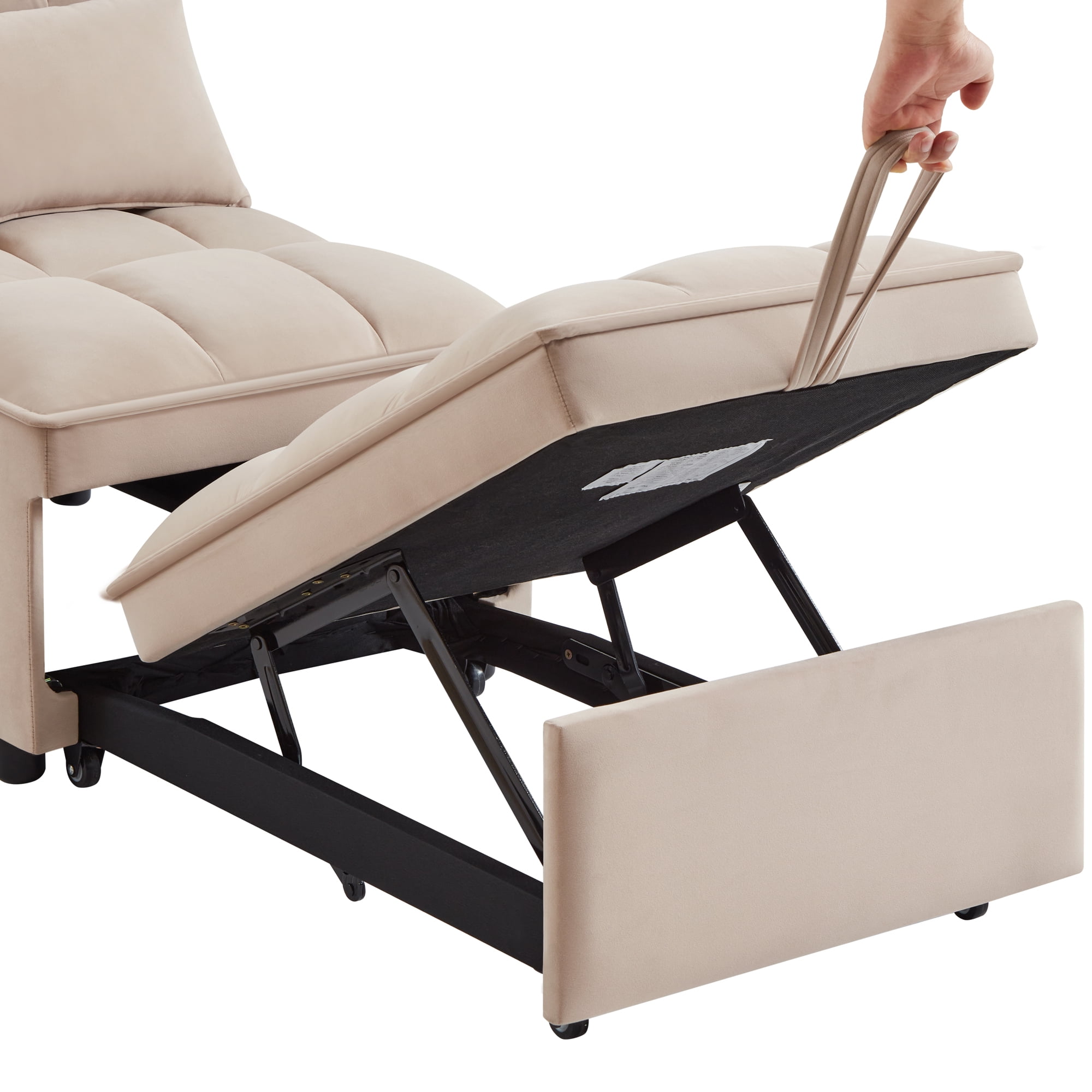 Miniyam 4 in 1 Tufted Single Pull-out Sofa Bed with Adjustable Backrest and Pillows, Taupe