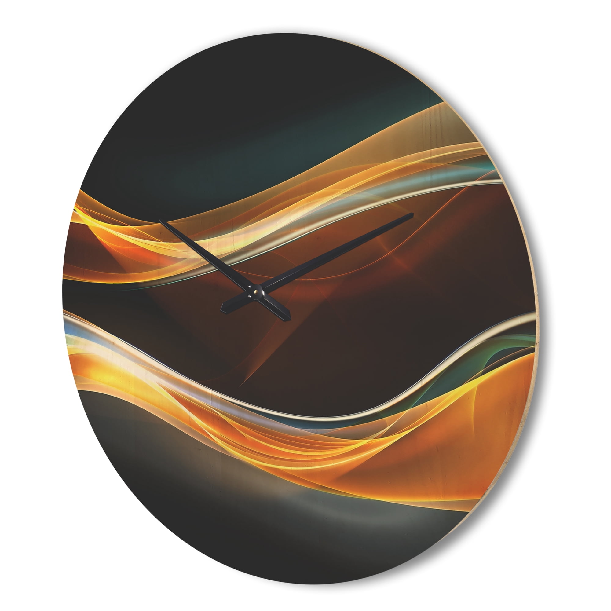 Designart 'Fractal 3D Gold Waves in Black' Modern Wood Wall Clock