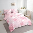 thumbnail image 4 of Feelyou Girly Pink Flower Twin Bedding Sets 7-Piece for Kids, Dreamy Blossoms Floral Bedding Comforter Set, Fashion Cartoon Polkadot Reversible Sheet Sets, Super Cozy Room Decor, 4 of 9